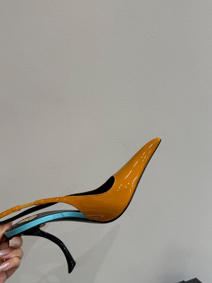 YSL HIGH SLINGBACK 25S IN ENERGY ORANGE GLOSSY LAMBSKIN