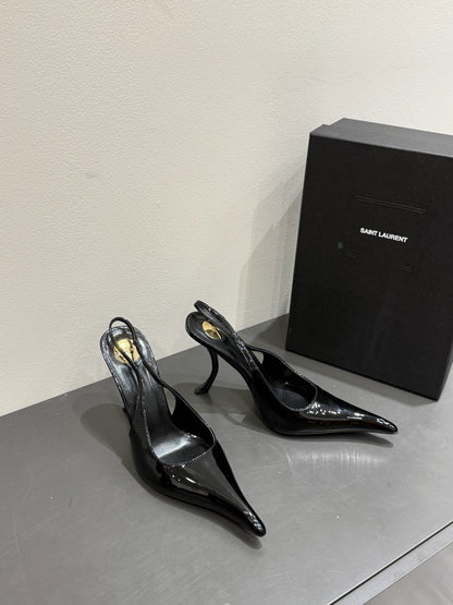 YSL HIGH SLINGBACK 25S IN BLACK GLOSSY LAMBSKIN