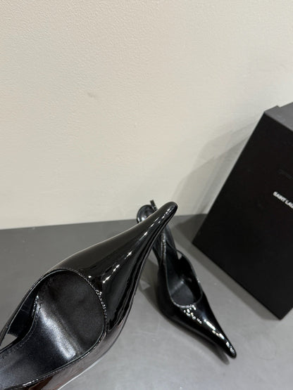 YSL HIGH SLINGBACK 25S IN BLACK GLOSSY LAMBSKIN
