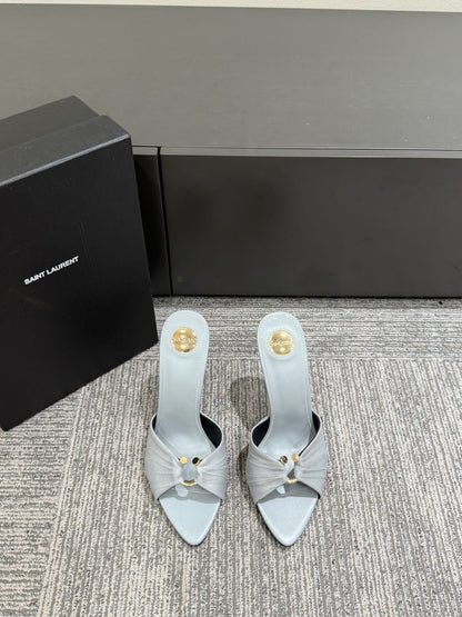 YSL HIGH HEEL 25S 100 MM IN LIGHT SLATE BLUE LAMBSKIN
