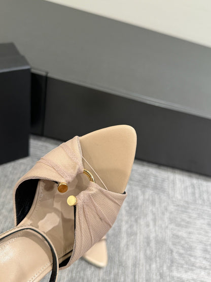 YSL HEELED SANDALS 25S 100 MM IN BEIGE LAMBSKIN
