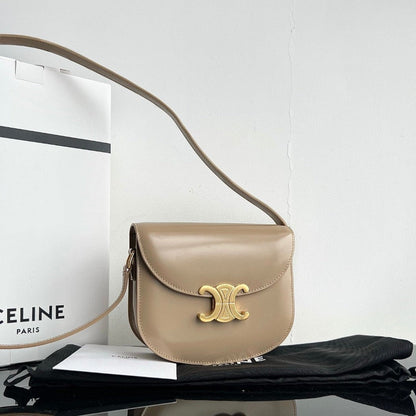 CELINE TRIOMPHE 15 Cream Gray Calfskin Handbag