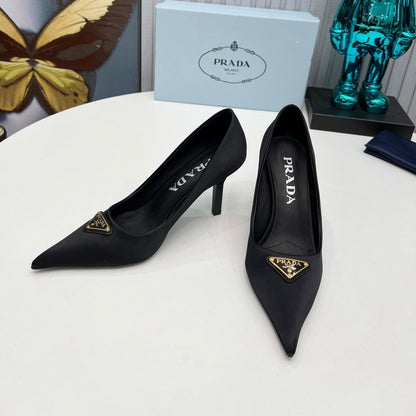 PRADA HIGH-HEEL PUMPS IN BLACK SATIN