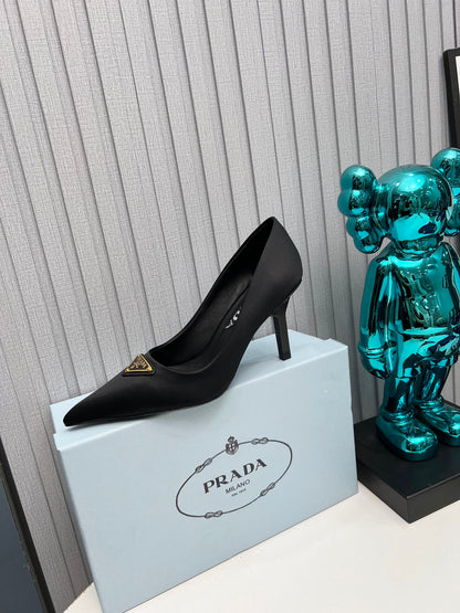 PRADA HIGH-HEEL PUMPS IN BLACK SATIN