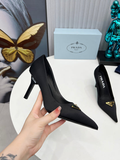 PRADA HIGH-HEEL PUMPS IN BLACK SATIN