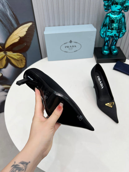 PRADA HIGH-HEEL PUMPS IN BLACK SATIN