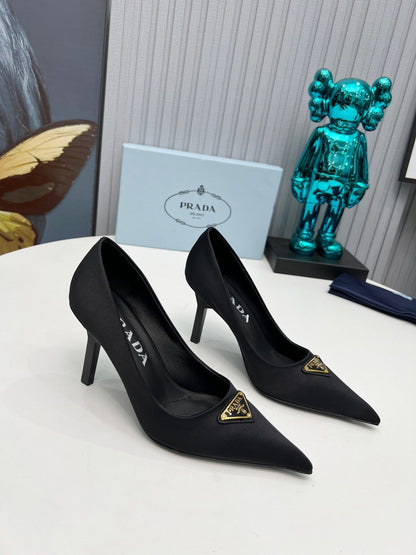 PRADA HIGH-HEEL PUMPS IN BLACK SATIN
