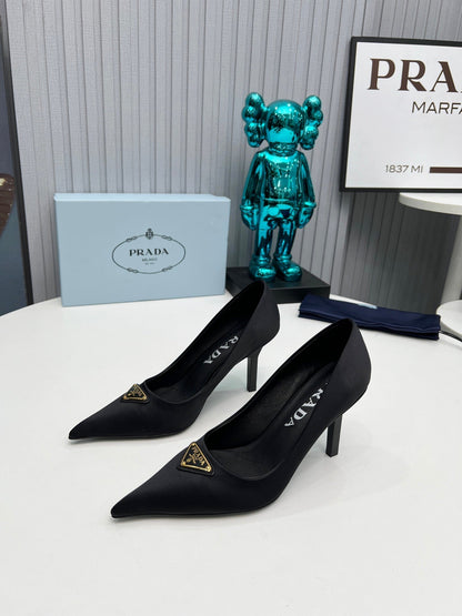 PRADA HIGH-HEEL PUMPS IN BLACK SATIN