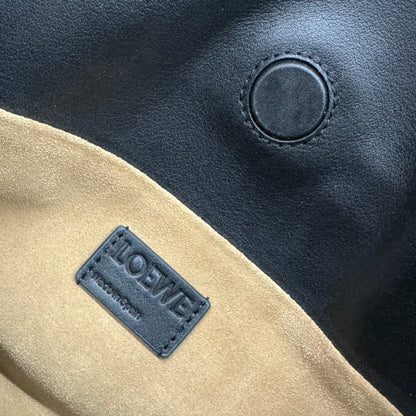 LOEWE 25S LARGE FLAMENCO CLUTCH BAG 30 IN BLACK CALFSKIN