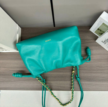 LOEWE LOE MEDIUM 30 FLAMENCO PURSE BUCKET IN TEAL GREEN LAMBSKIN