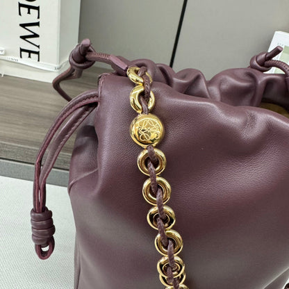 LOEWE LOE 32 FLAMENCO PURSE BUCKET IN CHESTNUT BROWN LAMBSKIN