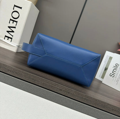 LOEWE PUZZLE FOLD WASH 22 BAG IN ROYAL BLUE SHINY CALFSKIN