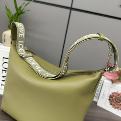 LOEWE CUBI CROSSBODY 44 BAG IN OLIVE GREEN SMOOTH CALFSKIN AND JACQUARD