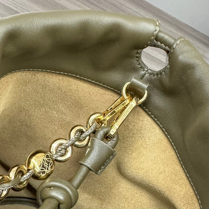 LOEWE LOE 32 FLAMENCO PURSE BUCKET IN ARMY GREEN LAMBSKIN