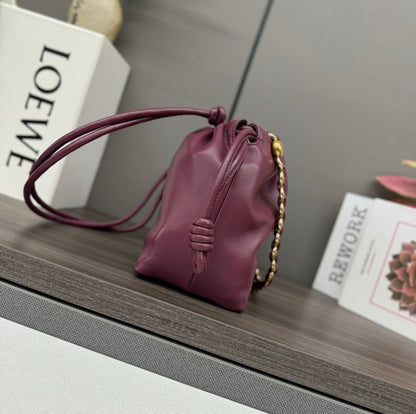 LOEWE LOE MEDIUM 30 FLAMENCO PURSE BUCKET IN PLUM PURPLE LAMBSKIN