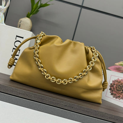 LOEWE LOE LARGE 41 FLAMENCO PURSE BUCKET IN DIJON YELLOW LAMBSKIN GOLD HARDWARE