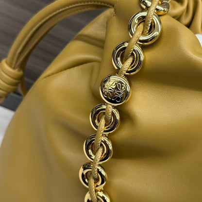 LOEWE LOE LARGE 41 FLAMENCO PURSE BUCKET IN DIJON YELLOW LAMBSKIN GOLD HARDWARE
