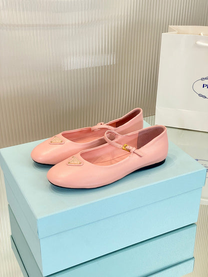 PRADA NAPPA MARY JANE FLAT ROSE LAMBSKIN