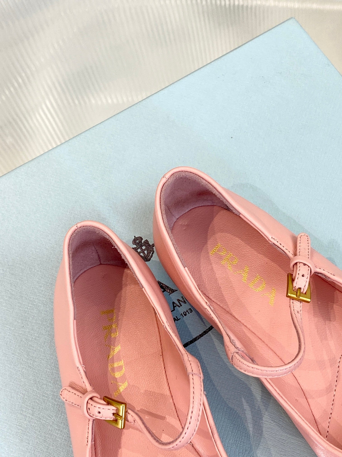 PRADA NAPPA MARY JANE FLAT ROSE LAMBSKIN