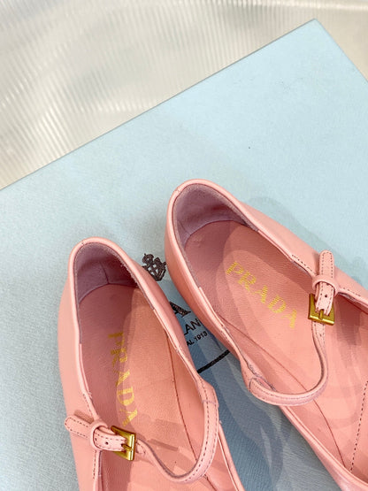 PRADA NAPPA MARY JANE FLAT ROSE LAMBSKIN