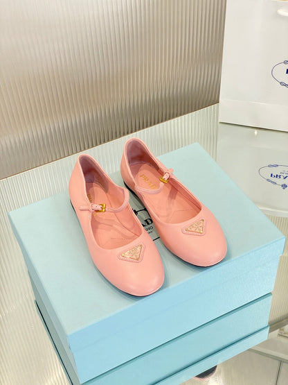 PRADA NAPPA MARY JANE FLAT ROSE LAMBSKIN
