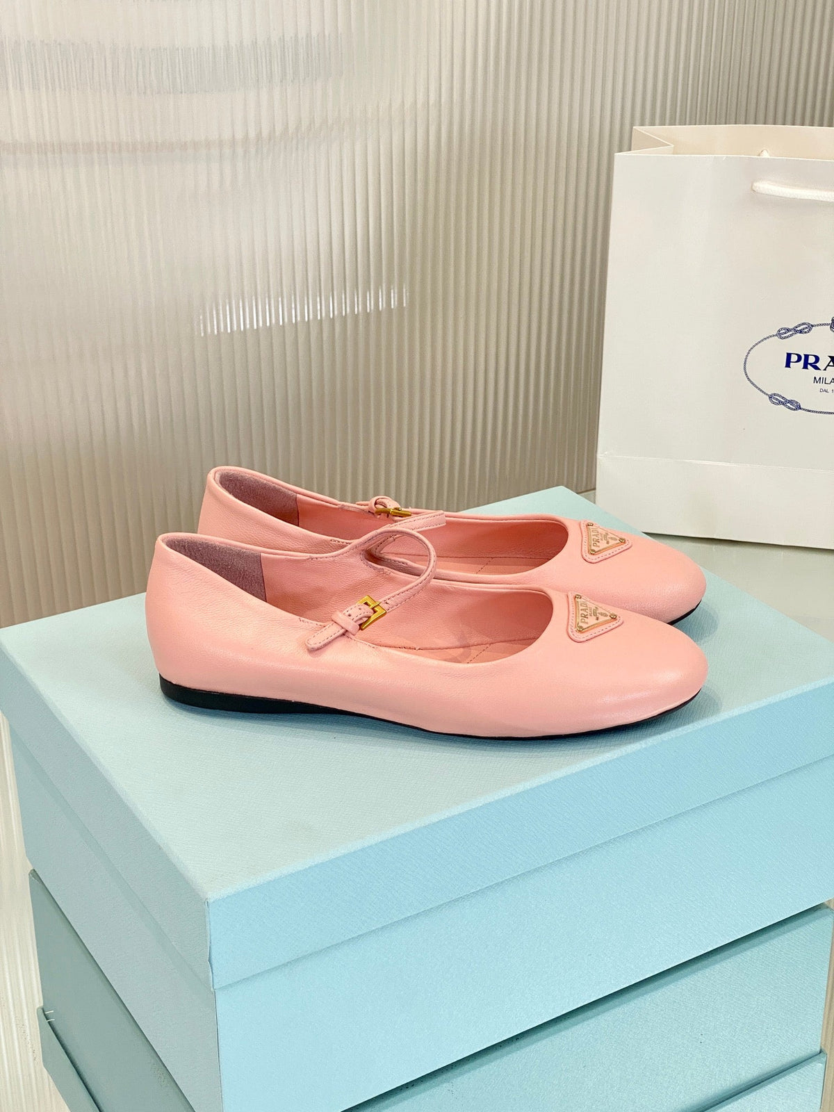 PRADA NAPPA MARY JANE FLAT ROSE LAMBSKIN