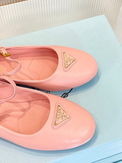 PRADA NAPPA MARY JANE FLAT ROSE LAMBSKIN