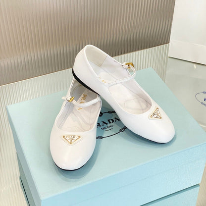 PRADA NAPPA MARY JANE FLAT WHITE LAMBSKIN