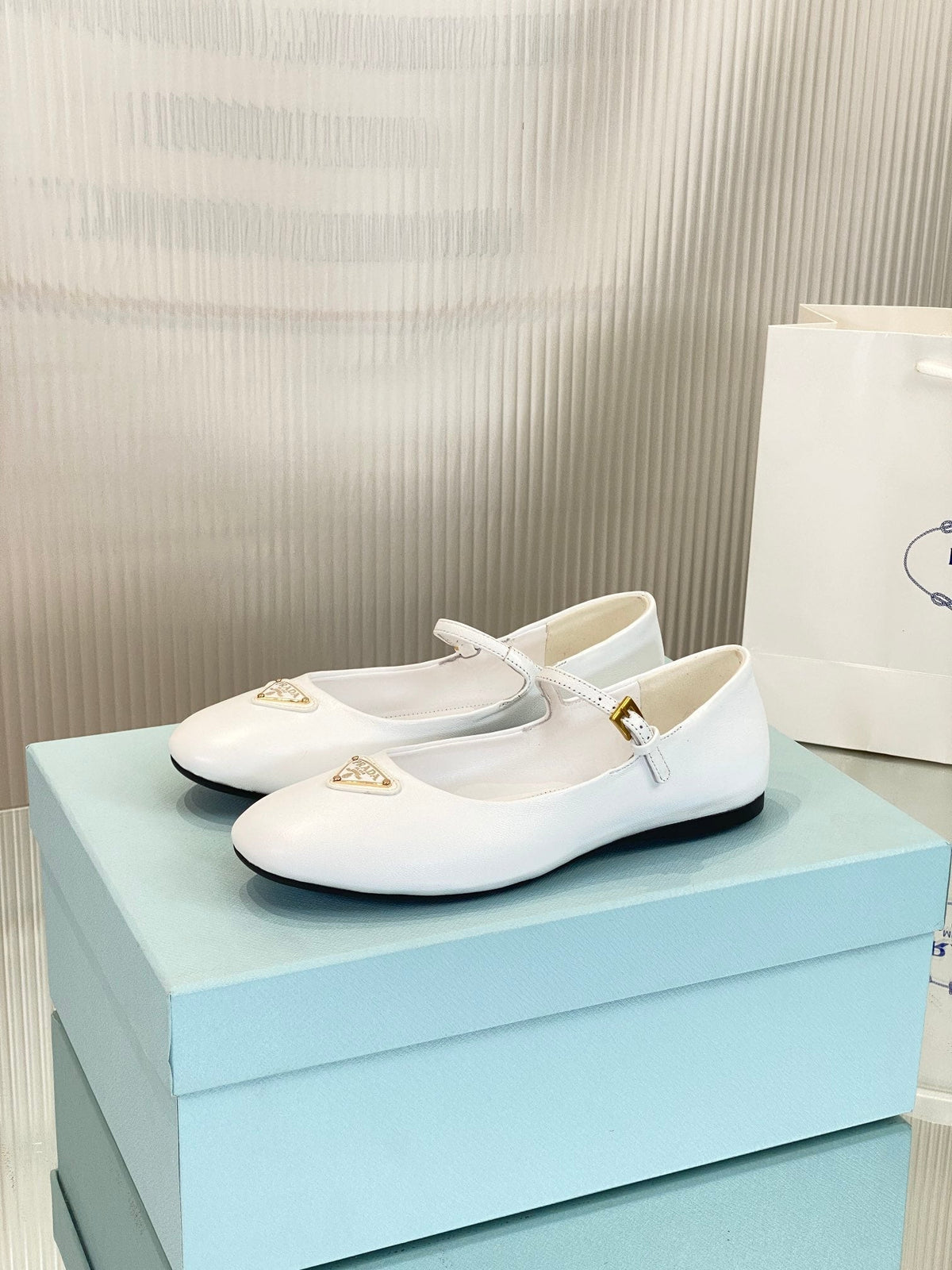 PRADA NAPPA MARY JANE FLAT WHITE LAMBSKIN