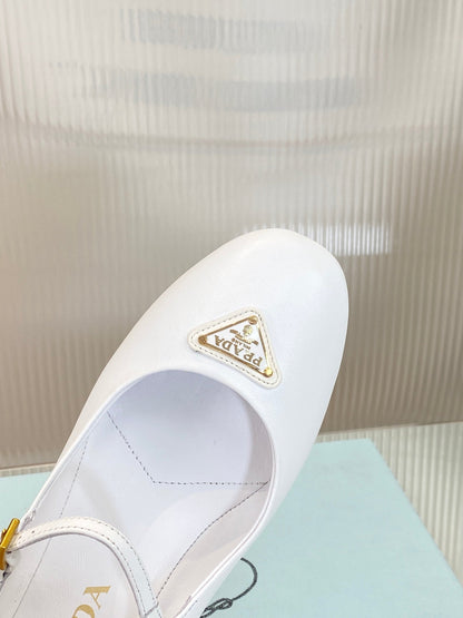 PRADA NAPPA MARY JANE FLAT WHITE LAMBSKIN