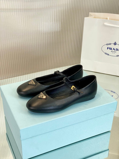 PRADA NAPPA MARY JANE FLAT BLACK LAMBSKIN