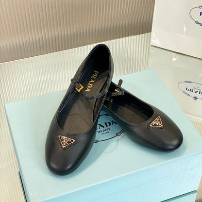 PRADA NAPPA MARY JANE FLAT BLACK LAMBSKIN