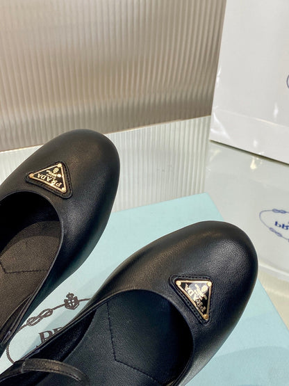 PRADA NAPPA MARY JANE FLAT BLACK LAMBSKIN