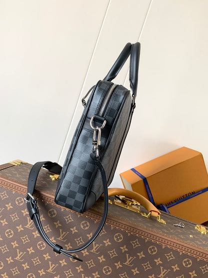 LOUIS VUITTON PORTE- DOCUMENTS VOYAGE NM HANDBAG 36 IN BLACK DAMIER GRAPHITE CANVAS