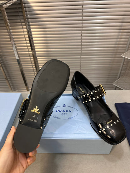 PRADA MARY JANE PUMPS IN BLACK GLOSSY CALFSKIN