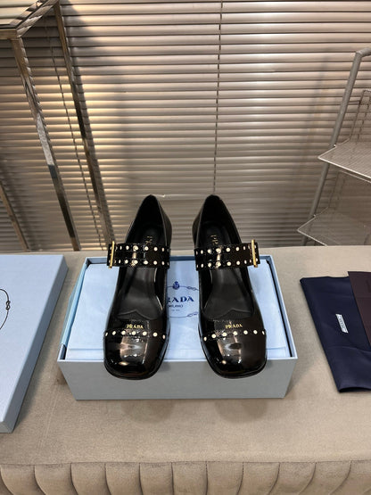 PRADA MARY JANE PUMPS IN BLACK GLOSSY CALFSKIN