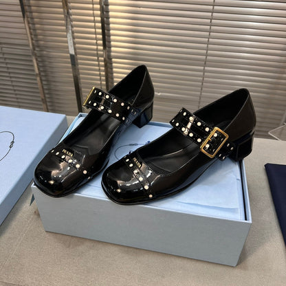 PRADA MARY JANE PUMPS IN BLACK GLOSSY CALFSKIN