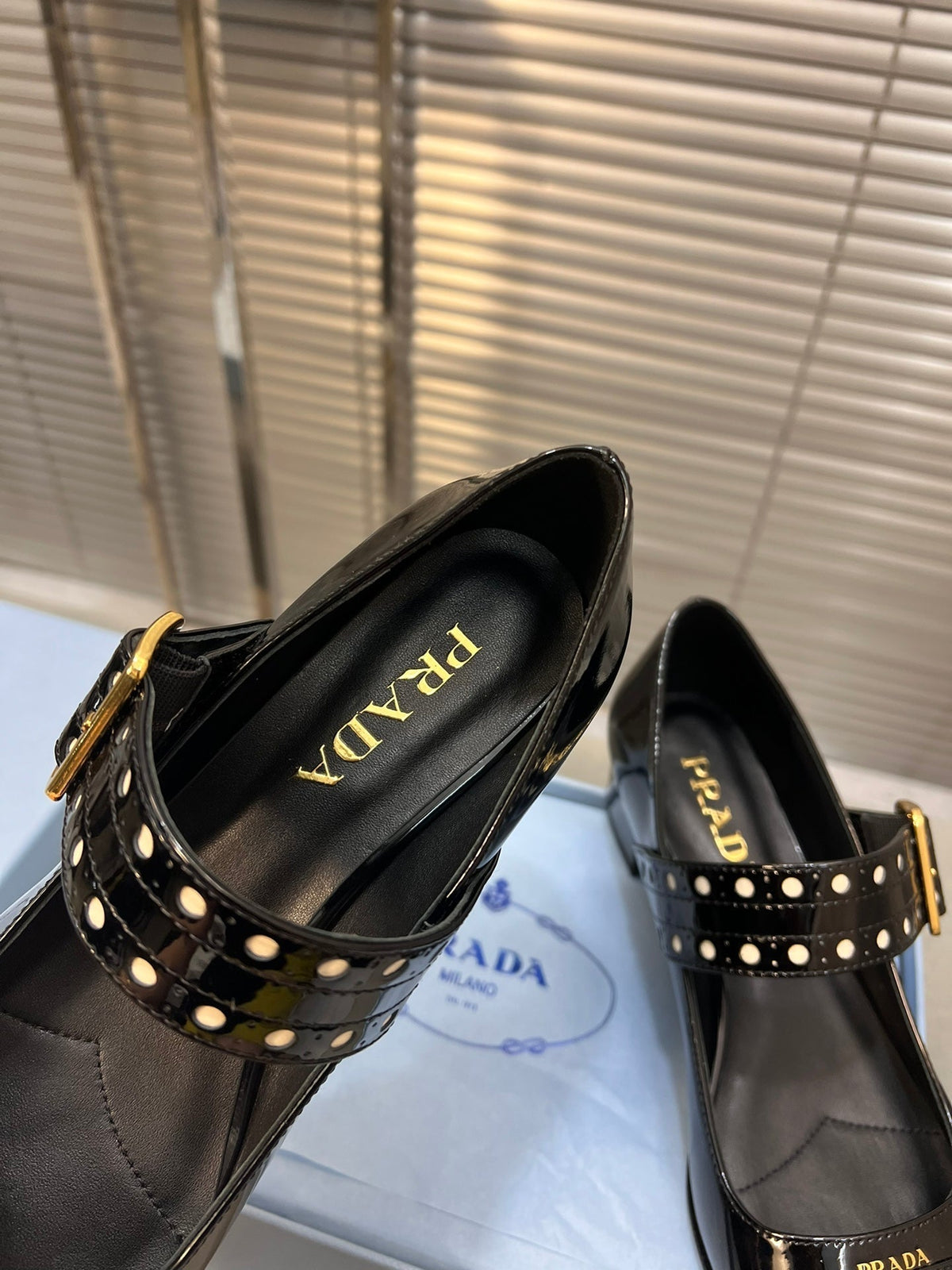 PRADA MARY JANE PUMPS IN BLACK GLOSSY CALFSKIN
