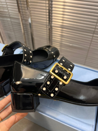 PRADA MARY JANE PUMPS IN BLACK GLOSSY CALFSKIN