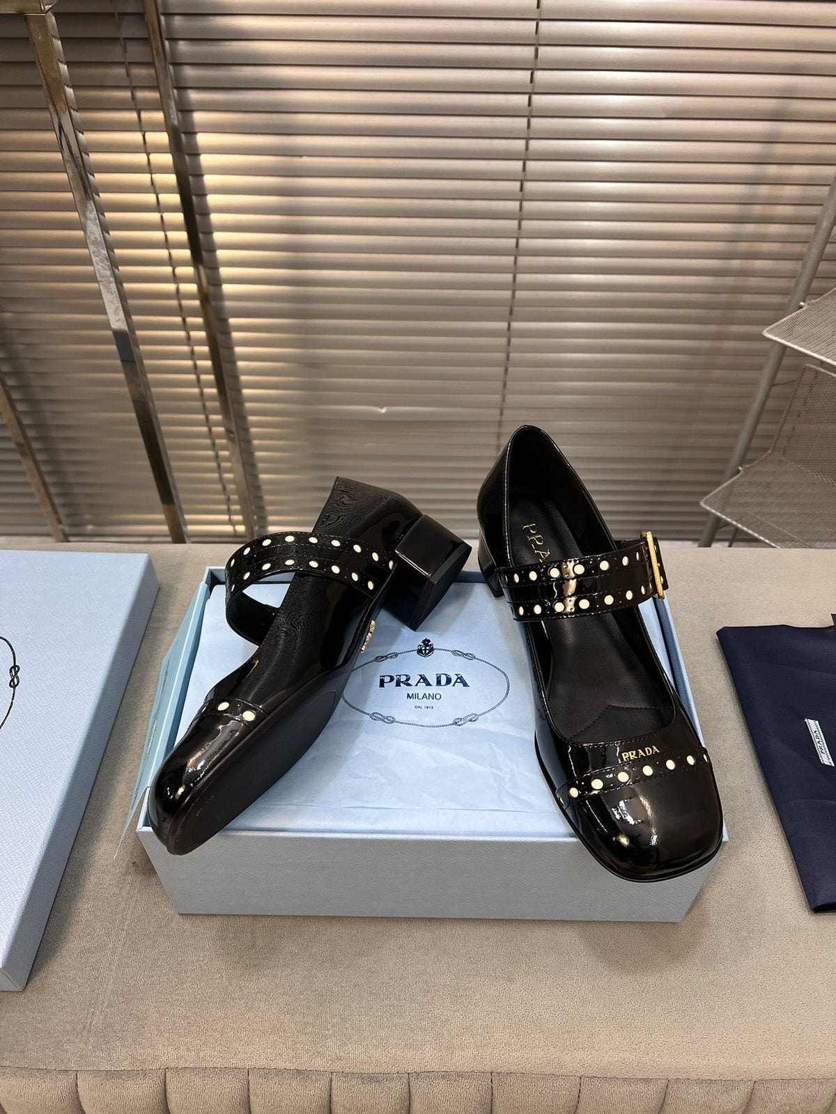 PRADA MARY JANE PUMPS IN BLACK GLOSSY CALFSKIN