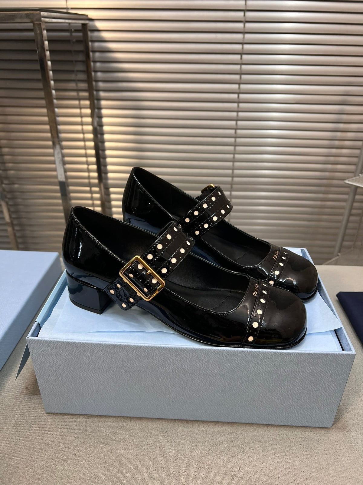PRADA MARY JANE PUMPS IN BLACK GLOSSY CALFSKIN
