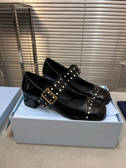 PRADA MARY JANE PUMPS IN BLACK GLOSSY CALFSKIN