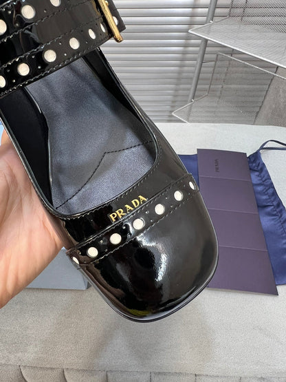 PRADA MARY JANE PUMPS IN BLACK GLOSSY CALFSKIN