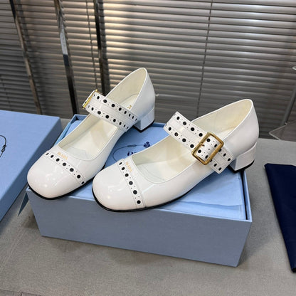 PRADA MARY JANE PUMPS IN WHITE GLOSSY CALFSKIN