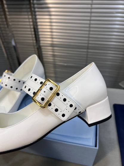 PRADA MARY JANE PUMPS IN WHITE GLOSSY CALFSKIN