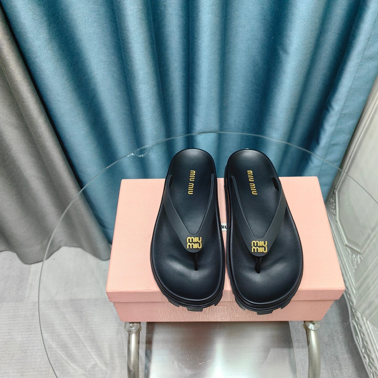 Flip Flop Sandals Black Calfskin