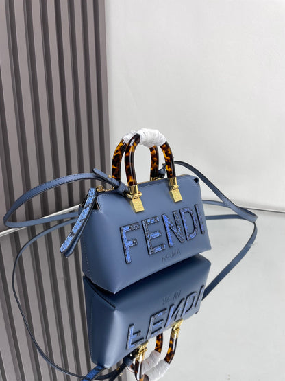 FENDI BY THE WAY MINI 18 IN AEGEAN BLUE LAMBSKIN GOLD HARDWARE