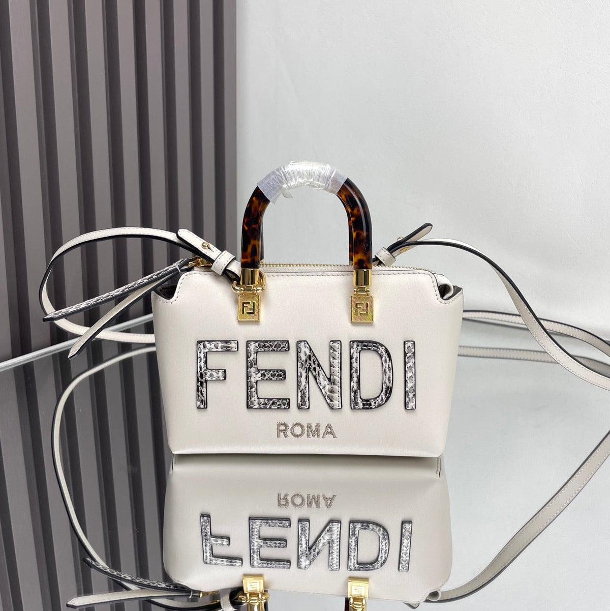 FENDI BY THE WAY MINI 18 IN WHITE LAMBSKIN GOLD HARDWARE