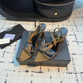 HIGH HEEL SANDALS WITH SHINY RHINESTONES STRAP IN GOLDEN BROWN SILK