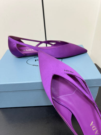 PRADA CUT-OUT BALLERINAS IN VIOLET SATIN